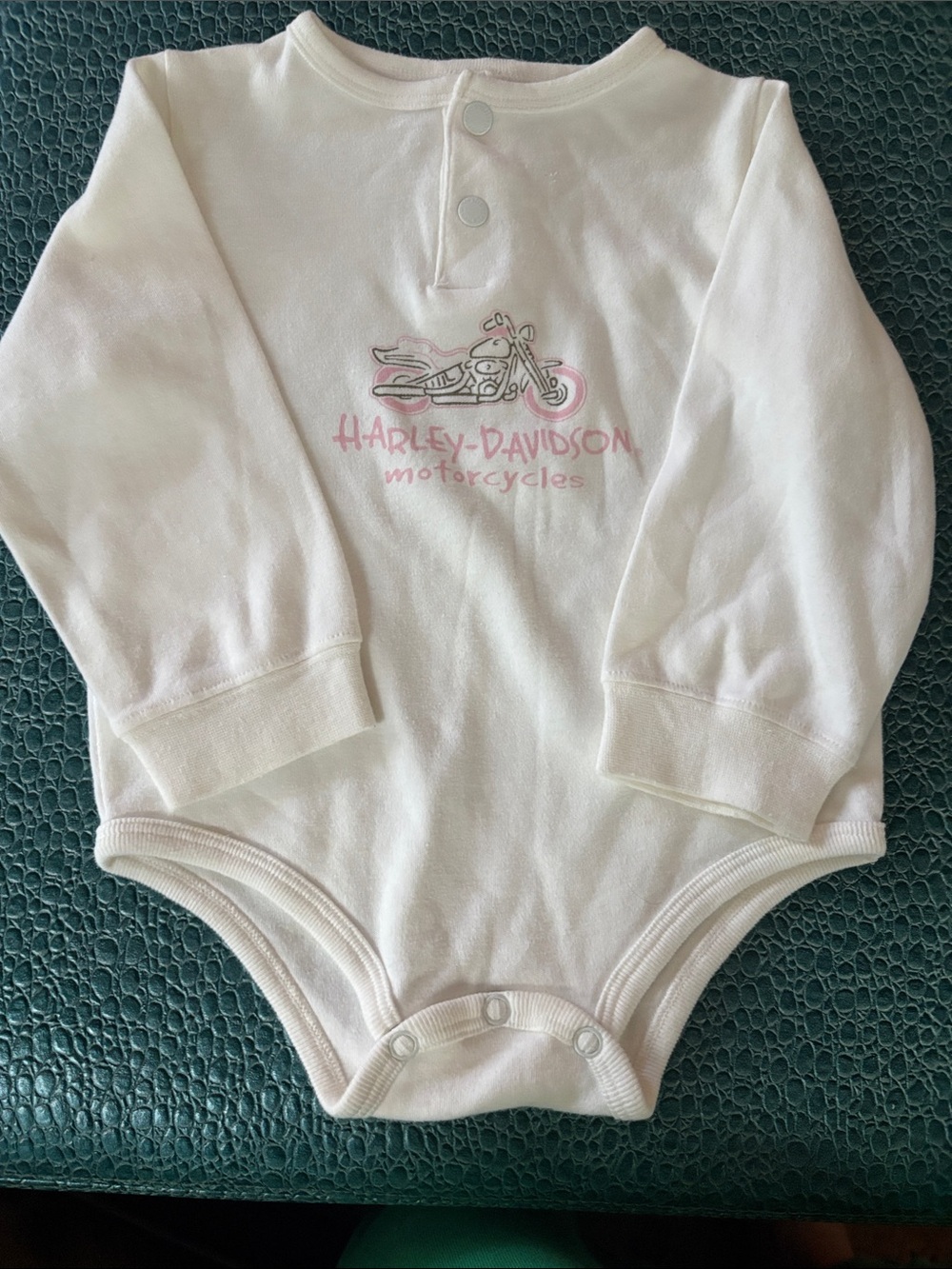 Harley-Davidson White and Pink Motorcycle Graphic Baby 24M Bodysuit